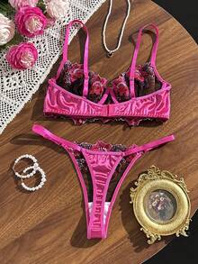 Deep Purple Wavy Lace Lingerie Set With Underwire Bra And Side Tie Thong, Romantic Lingerie - Purple - View 2