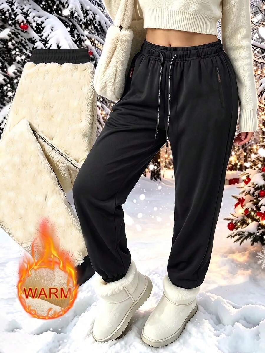 Women's Winter Sports Casual Fleece Lined Pants, Multi-Functional Warm Sports Leggings - Black - View 1