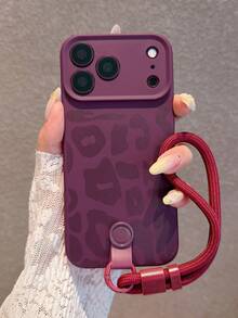 時尚多巴胺櫻桃紅豹紋掛繩紫色豹紋手機殼，適用於 iPhone 18 Pro Max/18 Pro/18/17 Pro Max/17 Pro/17/16 Pro Max/16/16 Pro/15/15 Pro Max/15 Pro/11/12/13/14 Pro Max/12 Pro/12 Pro Max/13 Pro/13 Pro Max/14 Pro/14 Pro Max，全包防摔保護軟殼，極簡創意 - 櫻桃紅-腕帶手繩 - 查看 2