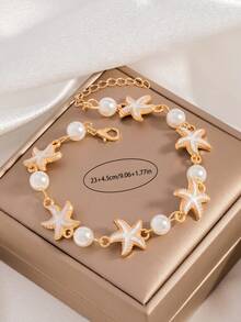 1pc Personalized Starfish Faux Pearl Children's Anklet, Ocean Vacation Style Fashion Versatile Niche Adjustable Anklet, Versatile Starfish Faux Pearl Children's Bracelet - Multicolor - View 4