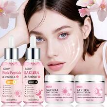 GSWP 4pcs Sakura Skincare Set, Terdiri dari Krim dan Serum, Memberikan Hidrasi Siang dan Malam. Formula Bebas Alkohol dan Hipoalergenik Memberikan Kelembapan Mendalam Tanpa Rasa Lengket, Cocok untuk Semua Jenis Kulit. - Set Perawatan Kulit - View 2