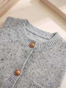 Cardigan Rajut Leher Bulat Motif Bintik Abu-abu Musim Dingin dengan Kancing dan Saku Emas, Jaket Lengan Panjang, Cocok untuk Natal dan Pakaian Sehari-hari di Musim Gugur - Grey - View 7