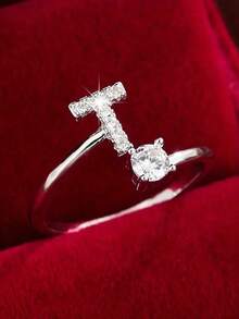 1pc 26-Letter Open Design Copper Zirconia Decorated Ring, Minimalist Style Versatile Index Finger Accessory For Women - Open Ring - View 17