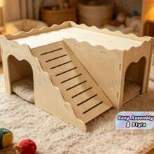 Wooden Pet House, Habitat, For Playing, Exercising, Interacting, Feeding, Hiding, Climbing, Suitable For Guinea Pigs, Rabbits, Hedgehogs And Other Large Pets, Christmas, New Year Gift - multicolor - View 1