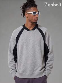 Áo nỉ nam ZenBolt mùa đông tay raglan, cổ đứng khóa kéo 1/4, áo chui đầu trơn phong cách thường ngày, áo thể thao tập luyện dạo phố - Màu Xám nhạt - Xem 3