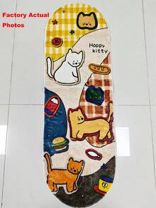 1pc Cute Cat Pattern Oval Non-Slip Floor Mat, Soft Fluffy Bedside Rug, Washable Floor Carpet, Suitable For Bedroom, Living Room Home Decor - Mocha Brown - View 9