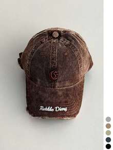 Vintage Corduroy Baseball Cap, Distressed Broken Edge Design With Letter Embroidery, Face-Slimming Effect, Autumn/Winter Unisex Baseball Cap - Distressed Hem Rubkke Corduroy - View 12