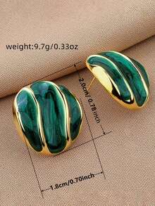 1 Pair Daily Wear Stud Earrings For Women, Wedding Engagement Party Jewelry, Valentine's Day Gift - Golden Yellow + Green - View 7