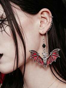 2 buah Anting Kelelawar Manik-Manik Hitam Gaya Gotik Vintage untuk Wanita, Halloween - Merah - View 1