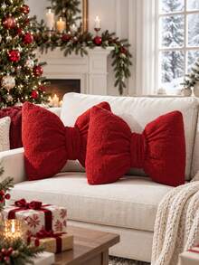 1pc Red Bow Shaped Decorative Pillow, Textured Knot Design Festive Accent Cushion For Christmas Holiday Sofa, Bedroom, Living Room And Seasonal Home Decor - Red - View 7