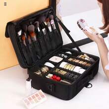 Large-Capacity Professional Cosmetic Case, Can Be Attached To A Trolley Case, Multi-Functional Single-Shoulder And Double-Shoulder Makeup Artist Cosmetic Storage Box, Beauty And Nail Art Storage Box - Black - View 1