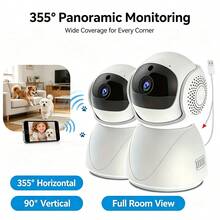 1pc/2pcs Indoor WiFi Security Camera 1080P, PTZ 355° Rotation 90° Tilt Smart Home Monitoring Camera With Two-Way Audio, Motion Detection, Sound Alarm, Baby & Pet Monitoring Camera, TF Card Cloud Storage 2.4G WiFi IP Camera - White - View 2