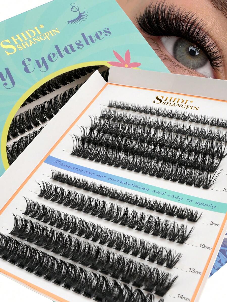 SHIDISHANGPIN 188pcs Self-Adhesive 8-16mm D-Curl Thick Fluffy False Eyelashes, Voluminous Dense Individual Lash Extensions For Women, Suitable For Stage, Music Party And Heavy Makeup - D - View 1