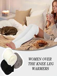 1 Pair Women Ribbed Knit Cutout Leg Warmers, Soft Stretch Slouchy Solid Leg Covers, Y2K Style Leg Warmers For Fall Winter Daily Wear - Multicolor - View 9