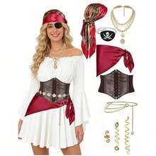 9-Piece Women's Pirate Costume Accessory Set Halloween Outfit Accessories Adult Set (Clothing Not Included) - Multicolor - View 1
