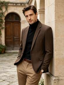 Men's Solid Color Casual Versatile Commute Travel Blazer - Brown - View 2