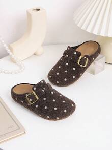 Children's Closed-Toe Home Slippers, Suede Slip-On Style, Cozv Indoor Shoes, Suitable For School And Daily Outings - Brown - View 1