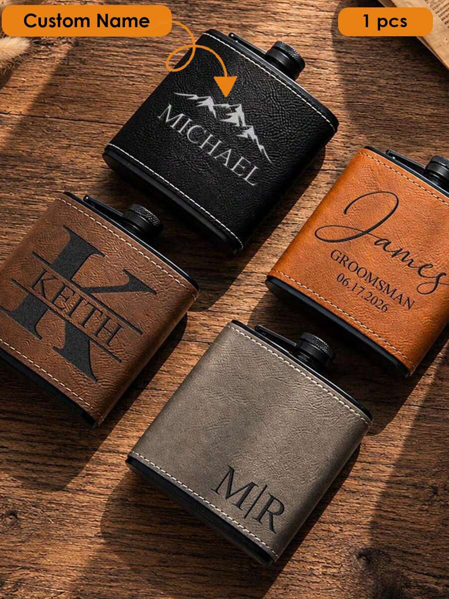 1pc Personalized Portable Flask, Christmas Portable Flask, Customized Portable Flask, Father's Day Gift, Father's Day Essential, Boyfriend Gift, Customized Father's Gift, Birthday Gift, Boyfriend Birthday Gift, Customized Leather Portable Flask