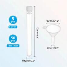 50/100件組 100x12mm 塑料透明圓底試管容器套組，含塞子與5/10件漏斗，適用於植物、珠飾、派對飲品、DIY禮品、手工藝與科學實驗，白色 - 1套 - 查看 4