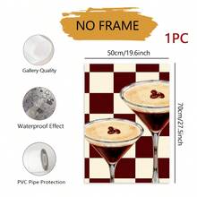 1pc Espresso Martini Cocktail Wall Art Poster, Burgundy Checkered Background Drink Print, Retro Bar Cart Unframed Canvas Painting, Fun Kitchen Dining Room Home Wall Decor For Pub Cafe Apartment - Abstract Style a - View 9
