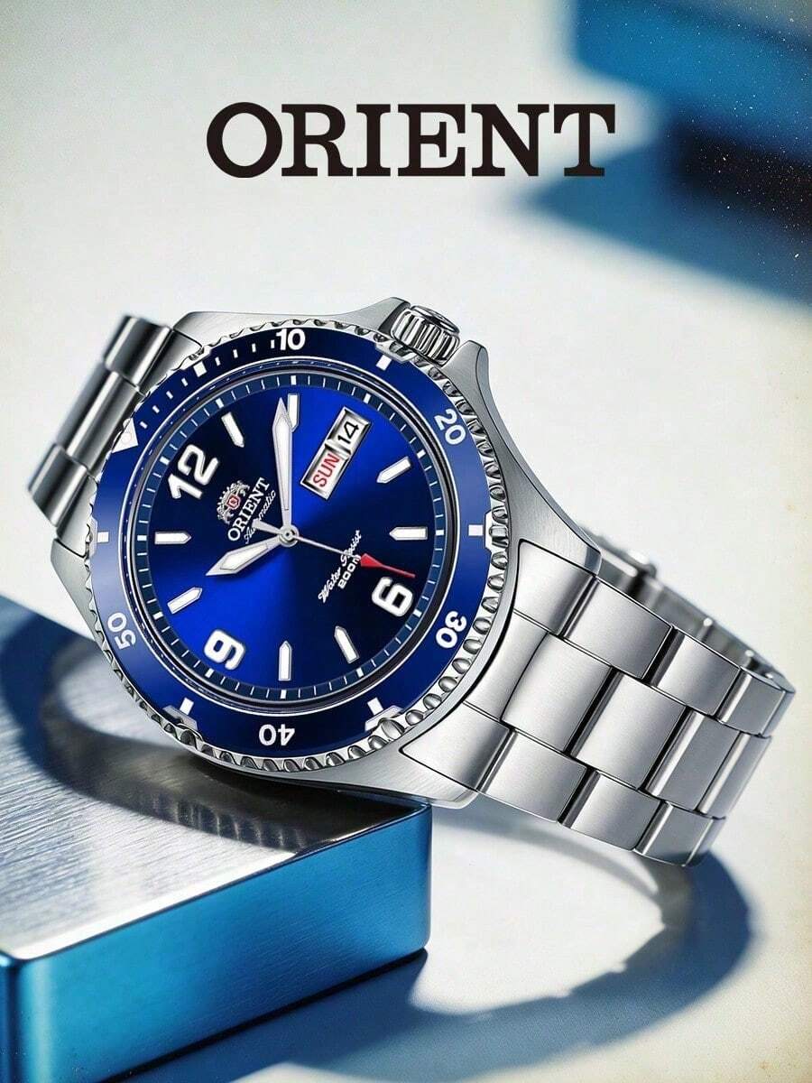 Jam Tangan Selam Otomatis Orient Mako II Pria, Dial Hitam, Gelang Baja Solid, Tahan Air 200m, Jam Tangan Selam Kalender FAA02001B9 - Perak - View 1