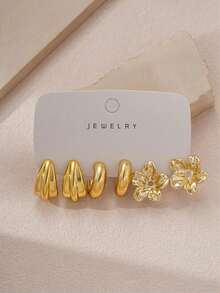 6/18pcs Fashion Stud Earrings Set, Exaggerated Oversized C-Shaped Elegant Long Earrings, Multi-Style Series Earring Set Suitable For Daily And Holiday Wear For Women, Made Of CCB Material With Non-Fading UV Gold Plating - Multicolor - View 8