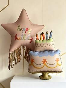 2pcs/Set Pink Tassel Birthday Star Foil Balloon Set, Main Birthday Party Decoration Balloons, Indoor Room Decor, First Birthday Decoration Balloons - Birthday - View 2