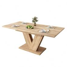 Extendable Dining Table 140/180*80 Cm, Suitable For 4-6 People, Rectangular Dining Table, Thickened Tabletop, V-Shaped Legs, Simple Style, Extendable Dining Table, Oak Color(Only Table - Oak + MDF - View 9
