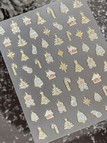 1 Sheet Christmas Nail Stickers, Gold Foil Cute Cartoon Christmas House Design, Popular Self-Adhesive Nail Art Decorations - Multicolor - View 3