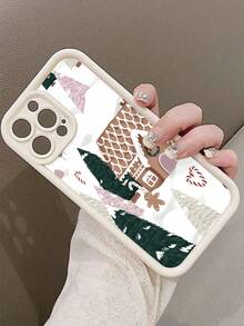 1pc Fashionable Christmas Element Snowy Gingerbread House Pattern White Diamond Sand Anti-Drop Anti-Fingerprint Full Coverage Phone Case Compatible With IPhone 16/16Pro/16Plus/15/15ProMax/15Pro/11/12/13/14ProMax/11Pro/11ProMax/12Pro/12ProMax/13Pro/13ProMax/14Pro/14ProMax Soft Shell Premium Creative - Multicolor - View 3