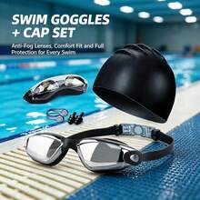 Adult Swim Goggles And Swim Cap Set, High Definition Anti-Fog Electroplated Swimming Goggles For Men And Women, Nose Clip And Earplugs Set - Multicolor - View 9