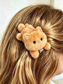1/2PCS Cute Plush Cat Hair Clips, Soft Fluffy Cartoon Cat Hair Clips, Sweet And Lovely Hair Accessories For Women And Girls - Multicolor - View 3