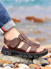 Sandalias para Hombre de Playa y Senderismo - Punta Abierta, Suela Blanda Antideslizante, Transpirables de Cierre de, Cómodas y Duraderas para Exteriores - Marrón - Ver 6