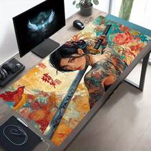 1pc Cartoon Style Tattoo Beauty Holding Sword Looking Back Pattern Game Mouse Pad Laptop Desktop Stitching Keyboard Office Home Study Casual Super Cool Large Mouse Pad - View 2