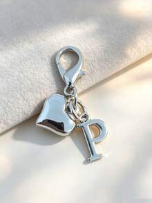 Silvery Exquisite Small Heart Pendant/Silvery 26-Letter Lobster Clasp Keychain/Suitable For Bags, Wallets, Handbags Keys And Other Decorative Hangings - Multicolor - View 12