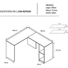 "Genérico" Escritorio En L para Casa U Oficina con Repisas Incluidas (Ocre) - Negro - Ver 3