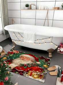 Keset Pintu Motif Mawar Santa Claus Natal Klasik, Keset Persegi Panjang Tebal Berbulu Pendek Anti Selip dan Menyerap Air, Keset Dekorasi Liburan Natal Musim Dingin untuk Pintu Masuk, Kamar Mandi, dan Liburan. - Beraneka warna - View 6