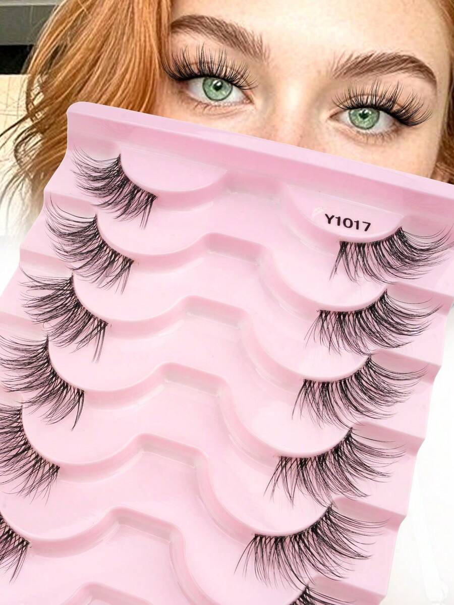 10 Pairs Half-Length False Eyelashes, Transparent Stem, 3D Faux Mink Hair, Sparse Fine Style, Suitable For Women's Daily Wear And Commuting - Black - View 1