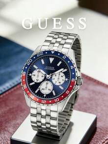 GUESS W1107G3 Odyssey Series Men's Watch Blue Panda Dial Multifunction Chronograph Gold Steel Band Quartz Watch - Watch - View 12