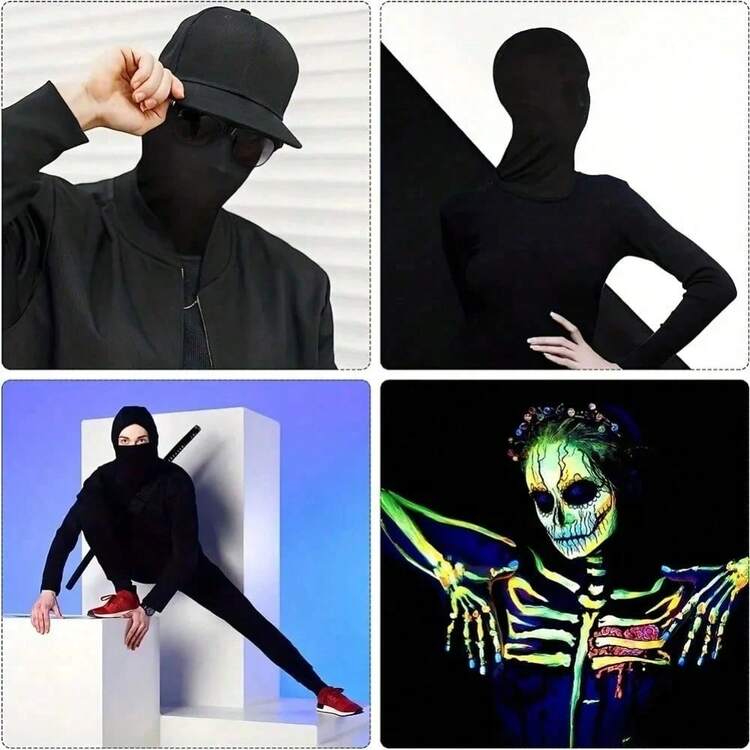 1件中性全臉Morph面具，彈性透氣無臉頭套，黑色Cosplay面具，適合成人萬聖節派對與嘉年華 - A - 查看 5