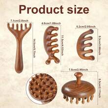 Set Sisir Pijat Kulit Kepala Kayu 4 Buah, Alat Pijat Gua Sha Kepala Kayu - Coklat - View 6