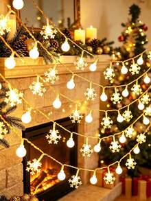 Christmas Decor Snowflake & Globe Ball Mixed String Lights,Christmas Tree Decor LED Snowflake Round Ball Fairy String Lights,Battery Operated Xmas Home Decor Warm White LED Snowflake & Round Bulb String Lights,Bedroom Wall Decor Snowflake Lights - Transparent Snowflakes + Small White Balls - View 20