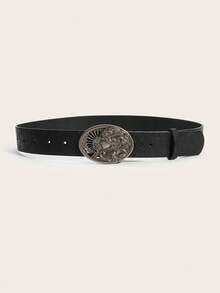 1pc Unisex Vintage Western Cowboy Style Animal Buckle Embossed PU Leather Belt, Fashionable Versatile For Jeans And Long Skirts, Suitable For All Seasons - Multicolor - View 2