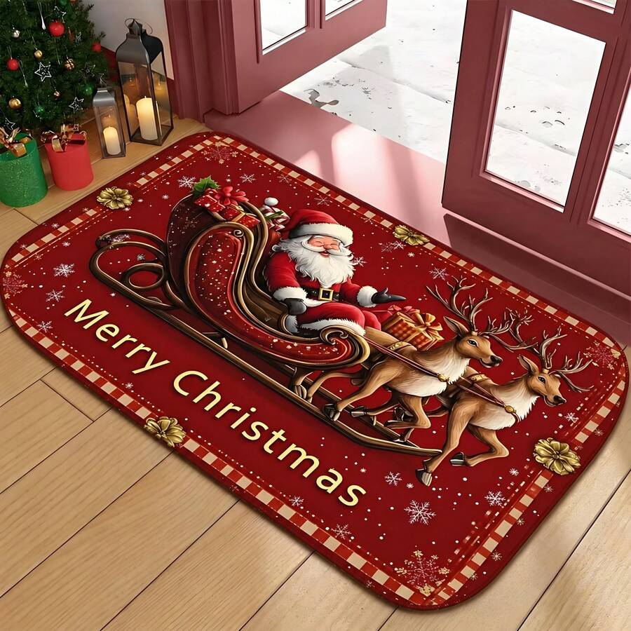 This Christmas Rug Is A Santa Claus Gift. Made Of Felt Fabric, It's Machine Washable. The Printed Rug Is Perfect For Entryway Doormats, Bathrooms, Living Rooms, Laundry Rooms, Home Decor, And Spring/Summer Decor. Ideal For Home And Kitchen Decor. - Multicolor - View 1