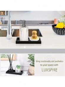 2/1pc Modern Rectangular Vanity Tray, Non-Slip Aromatherapy Tray, Bathroom Countertop Decor Storage Tray, Suitable For Vanity, Sink, Kitchen Countertop, Bathroom Countertop, Sink, Vanity, Kitchen Countertop, Can Hold Fragrance, Candles, Soap, Hand Wash Bottles And Jewelry, Clean Rectangular Shape, Smooth Texture, Fits Modern Home Decor Style, Adds Elegant Charm - Multi-color - View 8