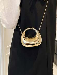 This Acrylic Handbag Features A Plain Design With Metal Chain.Shoulder/Handheld/Crossbody Bag. Multifunctional & Practical For Dates,Outings,Commuting - Gold - View 8