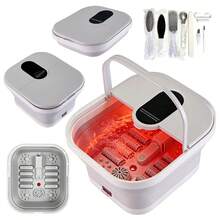 Bañera para Pies Plegable Portátil, 45°C Calefacción, Burbujas + Rodillos, Cabe en Cualquier Lugar, con Kit de Pedicura – Ideal para Viajes, Camping o Apartamentos Pequeños - Gris Claro - Ver 10