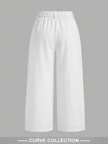 Plus Size Women Solid Color Casual Daily Wear Long Pants - White - View 3