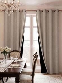 1 Stück/2 Stücke Verdunkelungsvorhänge mit thermischer Auskleidung, leichter Polyesterstoff, Ösen-Design, geeignet für Wohnzimmer, Schlafzimmer, Küche, Badezimmer, Heimdekoration, Raumdekoration, Sommer, minimalistisches Design, Kamel - Kamelfarben - Übersicht 6