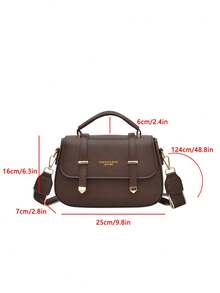 女款 Satchel 手提包，純色荔枝紋人造皮革，金色金屬配件與寬肩帶，頂部手柄與斜跨設計，復古休閒風，適合女士日常通勤 - 咖啡 - 查看 8